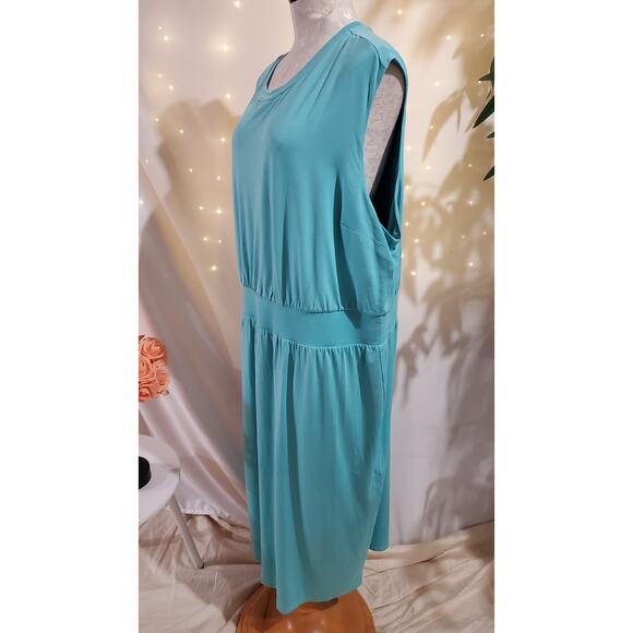 Athleta NWT Santorini Cinch Dress Womens Plus Size 2X Gulf Green Athleisure Soft - Picture 2 of 15